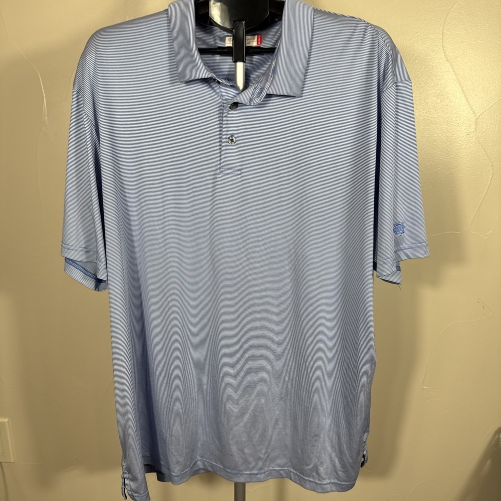 Ben Hogan Performance Polo Shirt Mens 2XL Blue Striped Golf Lightweight
